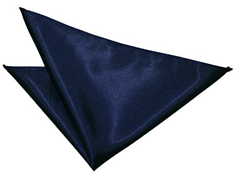 DQT Mens Plain Satin Pocket Square - Wedding, Business & Formal Suit Handkerchief - Navy Blue