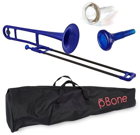 pBone Bb Plastic Trombone - Lightweight pInstruments Design with Ergonomic Grip - Includes Mouthpieces & Carrying Bag - Authentic Bb Sound for Students & Beginners - Durable ABS - Blue