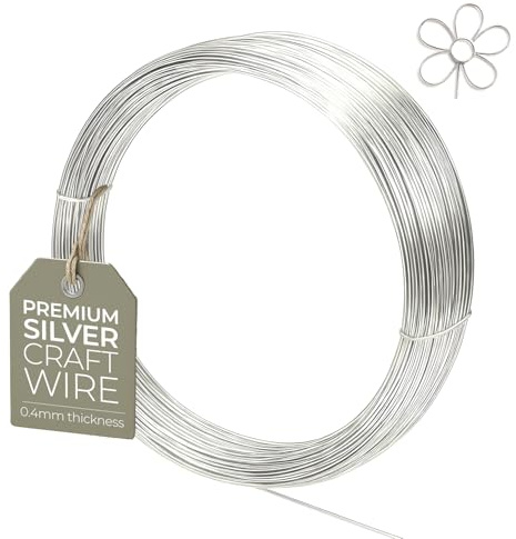 Silver Jewellery Wire, 0.4mm 26 Gauge - Non-Tarnish Silver Plated Copper Wire for Jewellery Making, Craft Wire & Beading - 20m