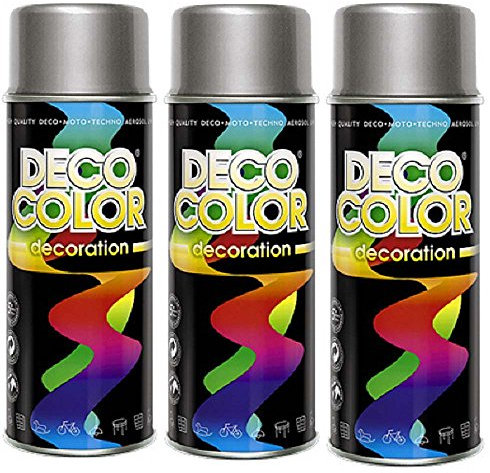 Deco Color 3er Sparpack DC Lackspray glänzend 400ml nach RAL freie Farbauswahl (3 Dosen in aluminium glanz RAL 9006)