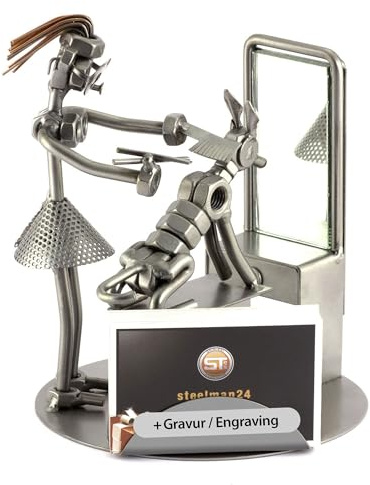 Steelman24 I Figurine en métal Toiletteuse avec Porte-Cartes De Visite avec Plaque De Gravure I Made in Germany I Idées Cadeaux I Sculpture d’Acier