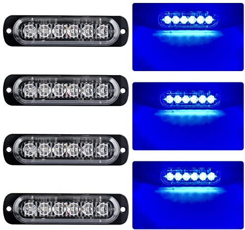 4 Unids Ultra Thin 6 LED Luces de Advertencia de Emergencia Peligro Estroboscópico Intermitente Luz Universal para 12-24 V Coche Vehículo Camión Remolque Caravana Motocicleta Van(Azul)