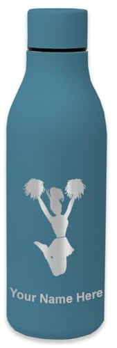 LaserGram Double Wall Stainless Steel Water Bottle, Cheerleader, Personalized Engraving Included (Slate Blue)