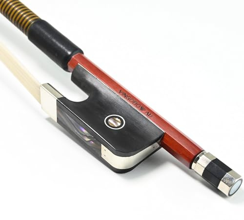 Full 3/4 Size 70.5cm Natural White Horse Hair Upright French Bass Bow VINGOBOW 310BF Colorful Shell Straight for Advanced Player Strong and Great Bounce Pernambuco Performance Warm Clear Tone