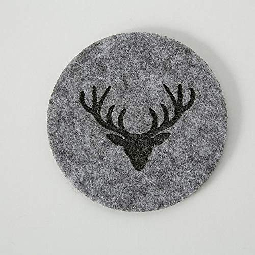 6 x Untersetzer Filz grau Ø 10 cm, Hirsch, Rentier, f. Gläser, Wunschmodell:Oben