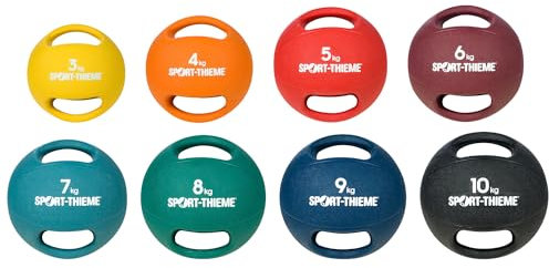 Sport-Thieme Medizinball mit Griff | formbeständig | 3-10 kg | schwarz, gelb, orange, rot, hellblau, Bordeaux, grün, dunkelblau | Geeignet als Hantel, Medizinball oder Kettlebell