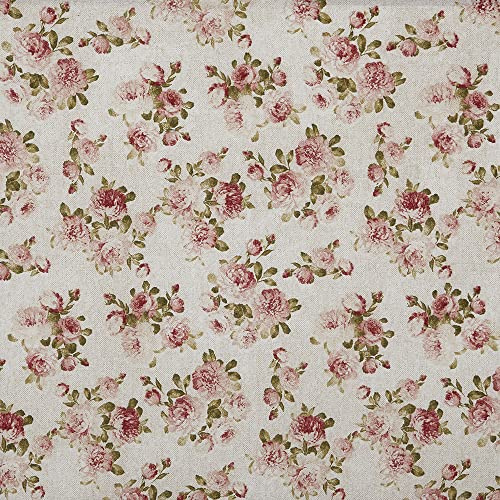 Kt KILOtela - Canvas Dekostoff, Home-Accessoires, Leichte Polsterung, Tischdecken, Kissen, Vorhänge, Taschen, 300 cm Länge x 280 cm Breite, Blumen, Malaga, Pink - 3 Meter