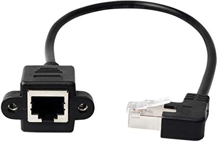 innov8 90 Degree Angled Cat 6 Ethernet Cable, RJ45 Male to Female Shielded Ethernet Network Connector Screw Panel Mount Extension Cable for Router, Modem, Switch Boxes, Network - (Left Angle)