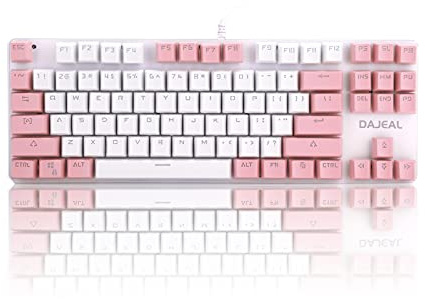 Zunate Mechanische Gaming Tastatur für Spieler, Mechanische Tastatur LED Hintergrundbeleuchtung mit 87 Tasten Mechanischer Blauer Schalter, Multimedia-Tasten Gaming-Tastatur Mischlicht(Weißrosa)
