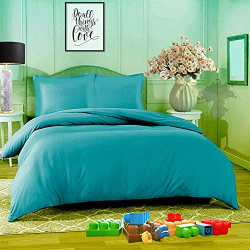 EXQUIZIT HOME® Duvet Quilt Cover Bedding Set with Matching Pillowcases Easy Care Plain Dyed Poly Cotton Soft Wrinkle Resistant Hotel Quality Machine Washable Bedding (Teal, Single)