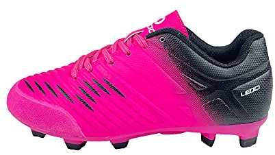 LEOCI Fußballschuhe for Jungen Mädchen Kinder Little Kids Firm Ground Sportliche Football Boots,Rosenrot Schwarz,36 EU