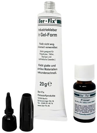 Ber-Fix® Industriekleber Gel 20g transparent + Primer 15ml | Set für schwer klebbare Kunststoffe (PE, PP, Silikon, PTFE)