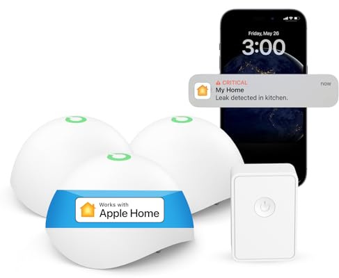 Meross Smart Water Sensor Alarm 3 Pack, WiFi Water Leak Detector Support Apple HomeKit, SmartThings, IP67 Waterproof with App Alerts, Alarm, 100M Range for Home Basement Kitchen (Meross Hub Included)
