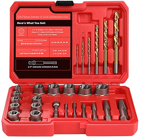 UYECOVE 30 Pcs Spiral Screw Extractor Bolt Extractor Set, 6542/4341 HSS Left Hand Drill Bit Set, Stripped Bolt Remover Borken Bolt Extractor Kit for Removing Nuts Bolts with Solid Storage Case
