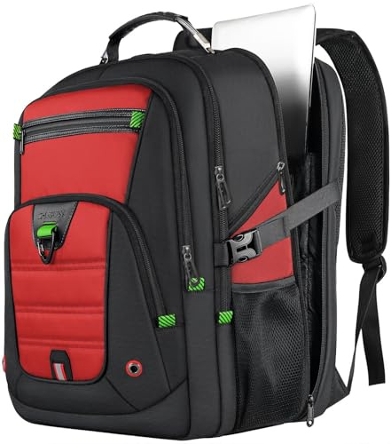 Z-MGKISS Extra stor reseryggsäck, 50 l vattentät datorryggsäck med USB-port, TSA-godkänd affärsväska för män kvinnor lärare, slitstark ryggsäck passar 17,3 tums bärbar dator och anteckningsbok, röd