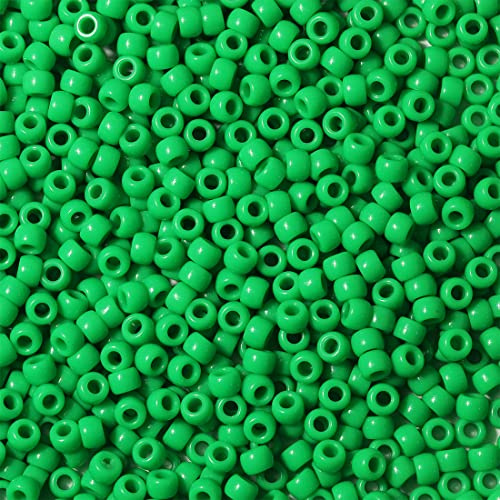 1000 Stück 6X9mm Bunte Perlen Zum Auffädeln Großes Loch Acryl Bastelperlen Grün Farbe Pony Perlen für Halsketten Armbänder Schmuckherstellung (Grün)