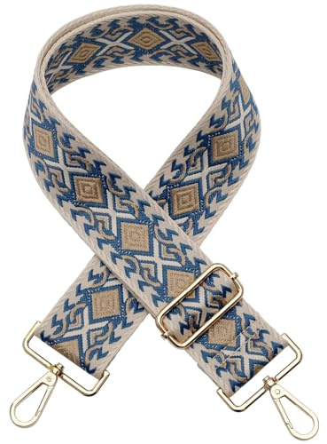 AYUEBO Taschengurt 5CM Breit Schultergurt Damen Schulterriemen für Taschen | Zum Wechseln Verstellbarer Riemen 80-140cm Taschengurt DIY Zubehör für Schultertasche B&Blau&Beige Silver Clasp