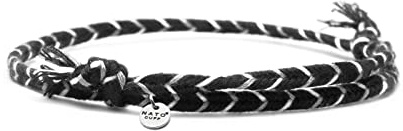 Nato Cuff - Bracelet Coton tressé 4mm - Fait Main en France Bijou Homme ou Femme Ajustable (Noir & Blanc)
