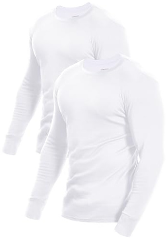 Comfneat Men's 2-Pack Long Sleeve Shirts Cotton Undershirts (White 2-Pack, XXL)
