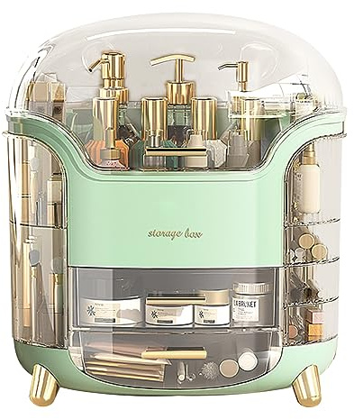 Makeup Organizer & Skincare Organizers, Cosmetic Organizer Box for Countertop with Lid & Drawers, Make Up Storage Organizer with Waterproof & Dustproof Cover, Birthday Gifts for Vanity Women Girls