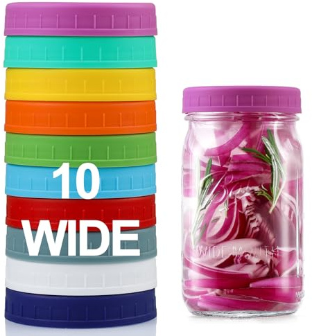 10 Pack Plastic Wide Mouth Mason Jar Lids for Ball, Kerr and More - Multicolor Storage Caps for Mason Jars, Canning Jars - Leak-Proof, Dishwasher Safe & Food Grade