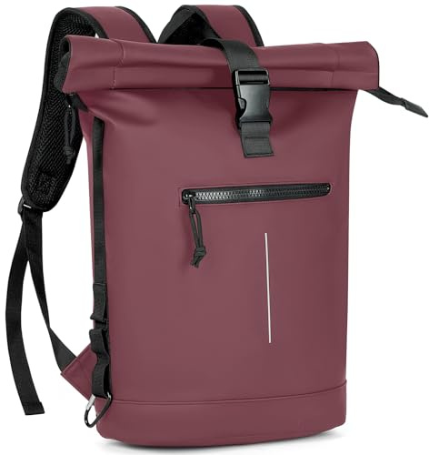 Lekeinchi Sac a Dos Etanche pour Femmes et Hommes, Grand Sac à Dos avec Compartiment pour Ordinateur Portable 17 Pouces, Elegant Sac à Dos Voyage pour Voyages, Travail, College - Bordeaux
