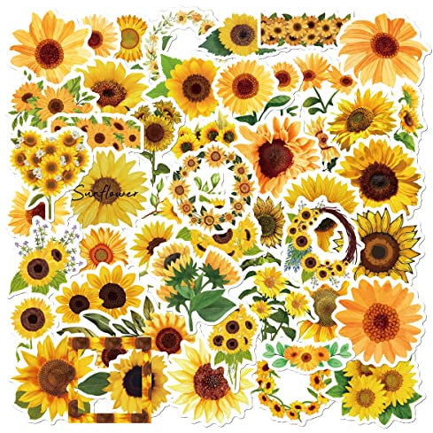 Bric Dodo 50 Stück Sonnenblumen Aufkleber Auto Laptop Telefon Gitarre Skateboard Motorrad Fahrrad Sunflower Stickers Set Vinyl Wasserdicht Aesthetic Aufkleber für Jugendliche Kinder Erwachsene