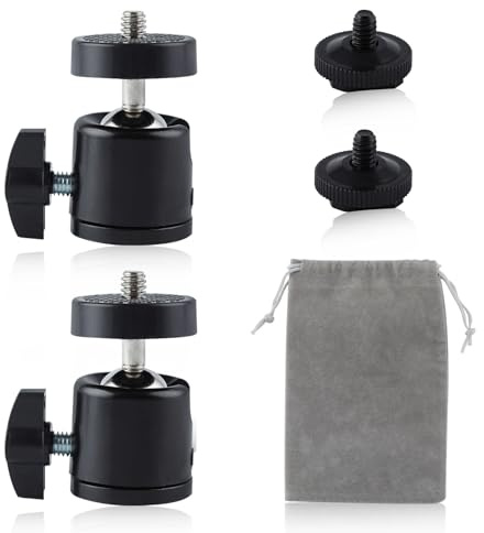 LEONTOOL 2PCS 360 Degree Swivel Mini Ball Head with Hot Shoe Mount Adapter 1/4 Tripod Screw Head Rotating Mount Base Adapter for Cameras Camcorders Smartphone Microphone LED Video Light Tripod Monopod