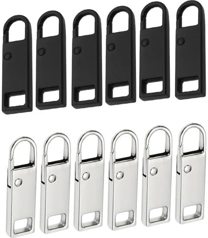 Lmyzcbzl Reißverschluss Zipper, 12 Stück Ersatzteile Reißverschluss Zipper, Metall Zipper Pull, Abnehmbares Metall Zipper Pull, Reißverschluss Ersatz, für Geldbörse, Kleider, Jeans, Koffer, Gepäck