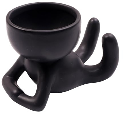 SENRISE 2 macetas de cerámica para flores, 11 x 6 x 8 cm, macetas humanoides de cerámica, mini macetas bonitas, cuenco de cerámica para plantas, maceta de escritorio para suculentas (negro)
