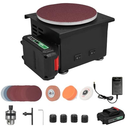 Mini levigatrice a disco HUIOP Levigatrice e lucidatrice elettrica da banco con batteria al litio 6000WA, mini levigatrice a disco Smerigliatrice a disco da 6 pollici con carta vetrata a 10 dischi ada