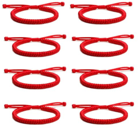 Bracciale in Corda Intrecciata,8 Pcs Bracciale Rosso Kabbalah,Bracciale Filo Rosso del Destino Coppia,Regolabile Bracciale Fatto a Mano,Braccialetto Kabbalah Portafortuna con Cordino di Filo,Unisex
