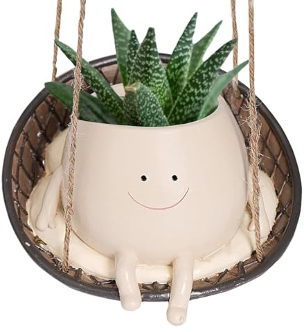 Hugsweet Hängende Blumentöpfe Mit Schaukel Gesicht, Schaukel Gesicht Pflanztopf Topfkopf Pflanzgefäß, Niedliche Gesicht Sukkulenten Pflanztopf, Niedlicher Blumentopf Mit Lächeln-Gesicht Und Schaukel