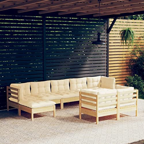 DYRJDJWIDHW gartenmöbel Rattan wetterfest,gartenliege wetterfest,9-TLG. Garten-Lounge-Set mit Creme Kissen Massivholz KieferGeeignet für Garten, Swimmingpool, Wohnzimmer, Terrasse