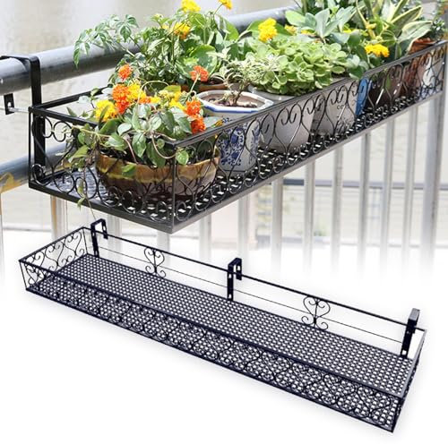 Support Fleurs Rond Crochet Support Jardiniere Balcon Support Pot Métal Clôture Pot Plante Garde Corps Suspendu Clôture Étagère Décorative pour Garde-Corps, Noir (Size : 100 * 20 * 12cm)