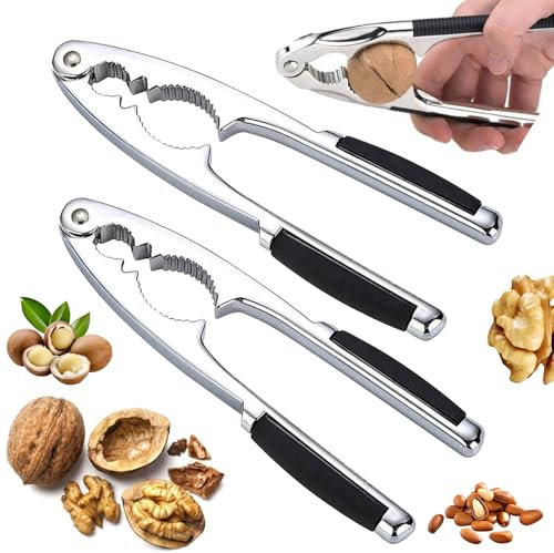 SUFANG 2 Piezas Cascanueces Multifuncional Cascanueces de Acero Inoxidable Abridor de Nogal con Mango Antideslizante Galleta metálica de Nogal para Nuez/Castañas/Nueces de Brasil