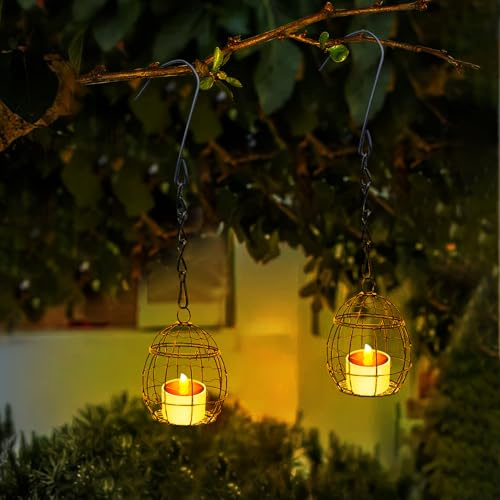 Solar Teelichter Wasserdicht für Außen - 4 Stück Lampions Wetterfest Kugel-Kerzenhalter mit Solarleuchte Hängend Gartenlaterne (2Pcs)