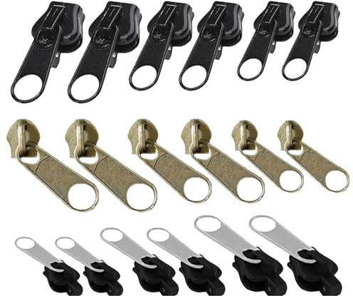 18 Stück Reißverschluss Zipper, Reißverschluss Reparatur Set, Drei Größen, Geeignet für Jeans, Mäntel, Taschen, (3 Farben)