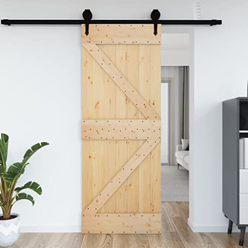 AUVYI Schiebetüren für Lagerhallen Braun 95x3,6x210 cm Massives Kiefernholz Küchentür Wood Door Scheunentor Holztüren Zimmertür Wohnzimmertuer Schiebetüren Innentüren Slide Door