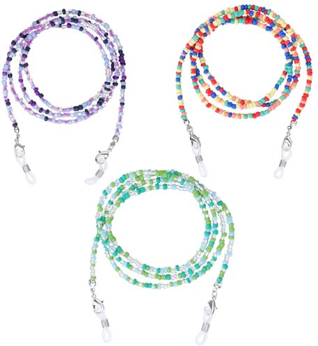 3 pcs Eyeglasses Chain, Glasses Chain Bead Glasses Strap Anti-slip Spectacle Chain Glasses Cord Sunglasses Strap Lanyard Eyewear Strap for Women Sports