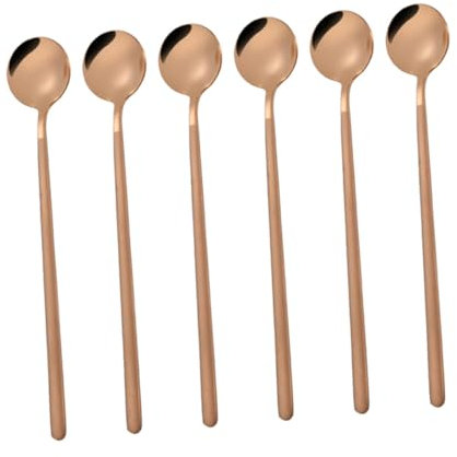 LALADEFIEE 6pcs Stainless Steel Serving Spoons Coffee Measuring Spoon Mini Round Teaspoons for Stirring Sugar Dessert Tea Cappuccino Bar Long Handle