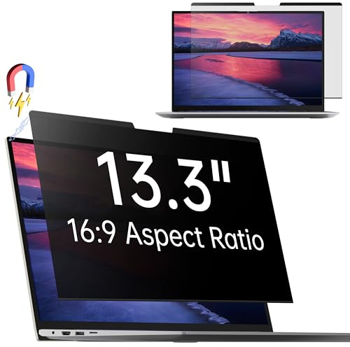 Filtre de Confidentialité Magnétique 13.3 Pouces 16:9 pour Ordinateur Portable - Amovible Protection D'écran Anti Lumiere Bleue - Compatible avec Dell/ASUS/HP/Acer/Lenovo/Thinkpad/Samsung/Sony