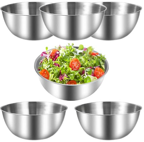 BOUFEIDA Ciotole in acciaio inox, 6 pezzi, in acciaio inox, per insalata, utilizzabile come ciotola per salsa, portaspezie, snack, picnic, non tossine BPA e sane (6 pezzi, Ø 17 cm)