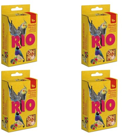 RIO Galletas con Bayas del Bosque | Paquete de 4 | 4 x 35 g | Complemento alimenticio para Aves Ornamentales | Compuesto de Huevos Enteros y Cereales | para Variedad en el menú