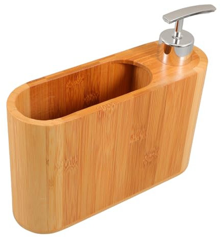 BATHVEVE Organizador De Madera para Jabón Dosificador De Champú y Acondicionador Recipiente Ovalado para Cepillos y Peines Dispensador Refillable para Baño y Cocina