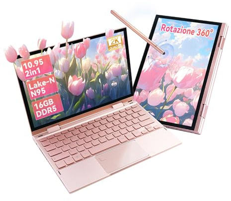 MOREPC 10.9 Notebook 2-in-1 Mini Touchscreen 360°｜Celeron N95｜16GB DDR5｜2000x1200 FHD｜Ultraportatile｜Penna Stylus｜Batteria Longeva｜Lavoro e Intrattenimento (16+512GB)