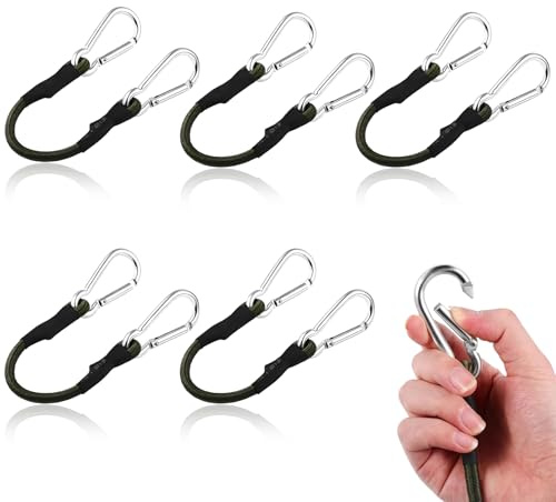 5 Pack Bungee Cords with Carabiner Clips, Short Bungee Cords with Hooks, 30CM Heavy Duty Elastic Rope Suitable for Secure Cargo, Motorcycle, Bicycle, Tent, and Travel Needs