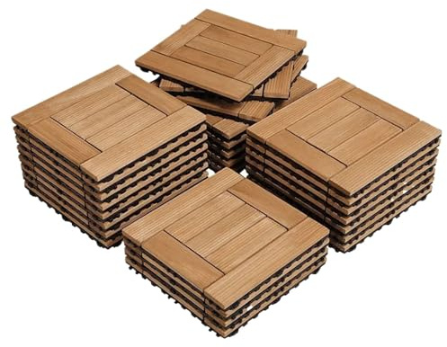 UBOHUZ Dalles De Terrasse en Composite Lot de 27 Dalles de parquet en Bois Naturel for intérieur et extérieur, 30,5 x 30,5 cm, for terrasse et Jardin