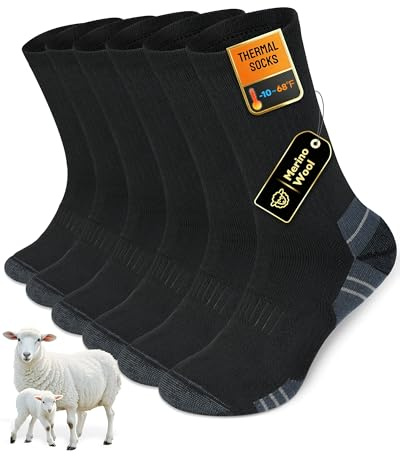 Vanfvok Merino Wool Hiking Crew Socks, Thick Thermal Warm Winter Cushioned Sock For Men & Women, Moisture-Wicking 3 Pairs
