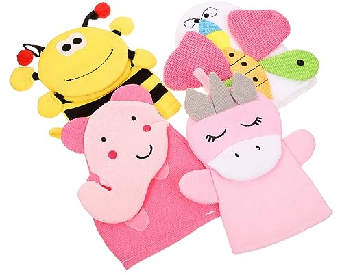 HANABASS Duschhandschuhe Für Kinder 4 Stück Mit Peelingfunktion Und Weichem Material Für Sanfte Hautmassage Beim Baden Und Duschen